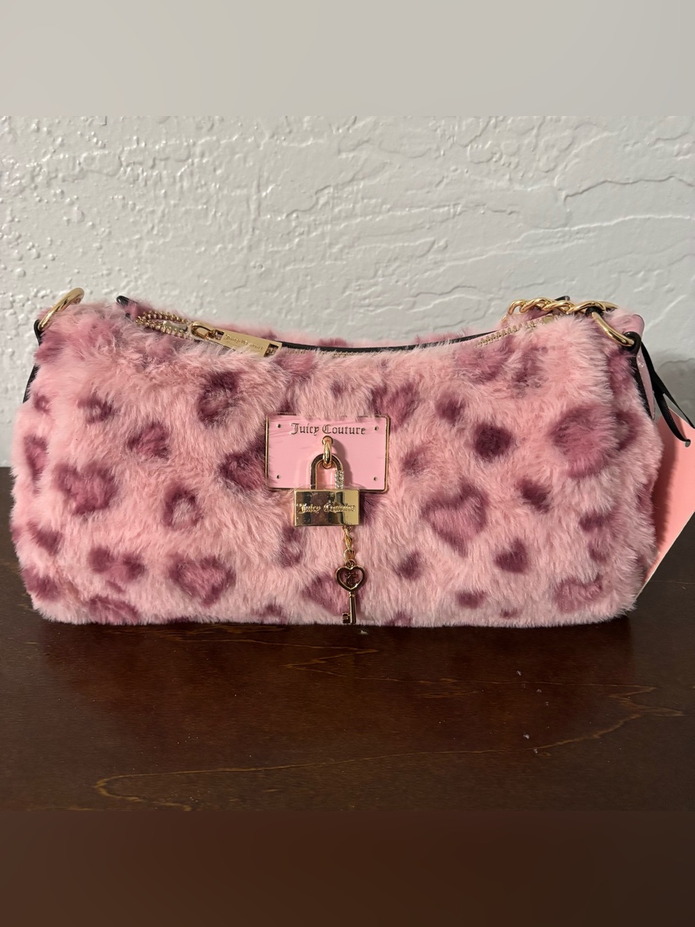 Juicy Couture Leopard Pink Faux Fur Furry Fun Shoulder Purse